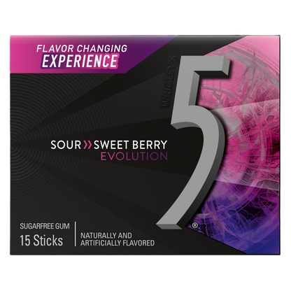 5 GUM Evolution Sour to Sweet Berry Sugar Free Chewing Gum, 15-Stick Pack