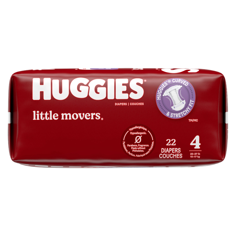 Huggies Little Movers Baby Diapers, Size 4 (22-37 lbs), 22 Ct