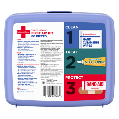 Johnson & Johnson Travel Ready First Aid Kit, 80 Pieces