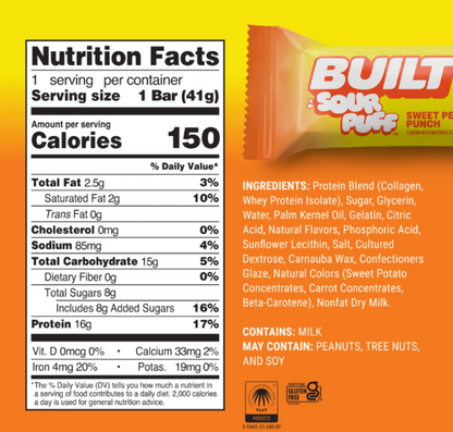 BUILT Sour Puff Bar, Sweet Peach Punch