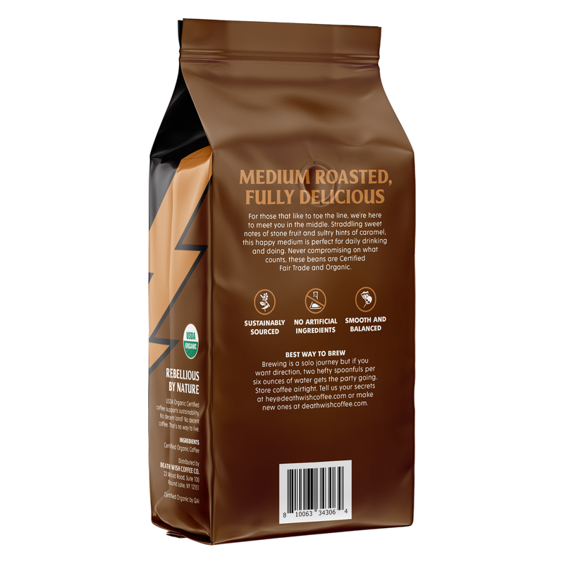 Death Wish Coffee Organic Medium Roast Ground Coffee 10oz Bag
