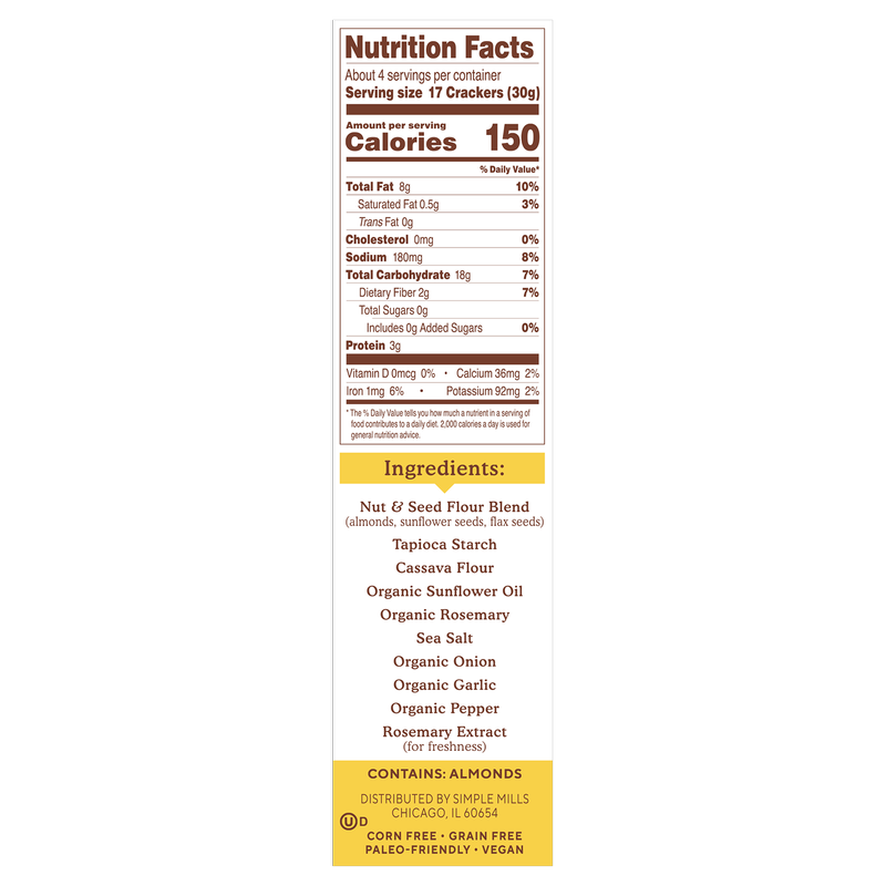 Simple Mills Rosemary & Sea Salt Almond Flour Crackers 4.25oz