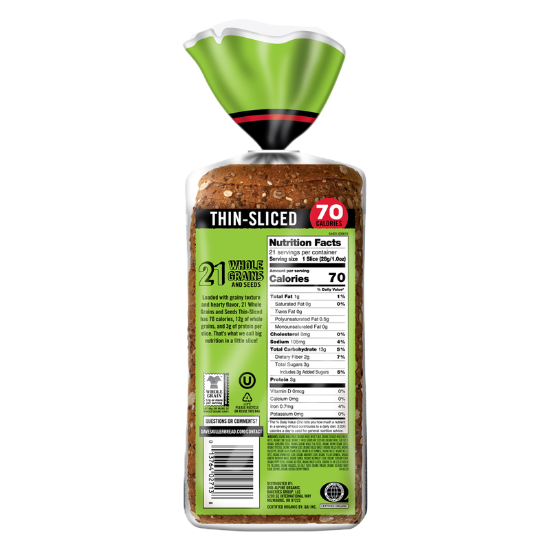Dave's Killer Bread 21 Whole Grains & Seeds Thin Sliced - 20.5oz Dave's Killer Bread 21 Whole Grains & Seeds Thin Sliced - 20.5oz