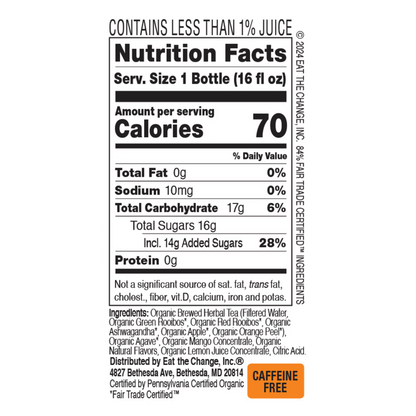 Just Ice Tea Organic Orange Mango Herbal Fusion 16oz Glass Bottle