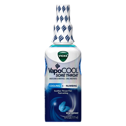 Vicks VapoCool Sore Throat Spray, Benzocaine & Menthol, Over-the-Counter Medicine, Winterfrost, 6 Oz