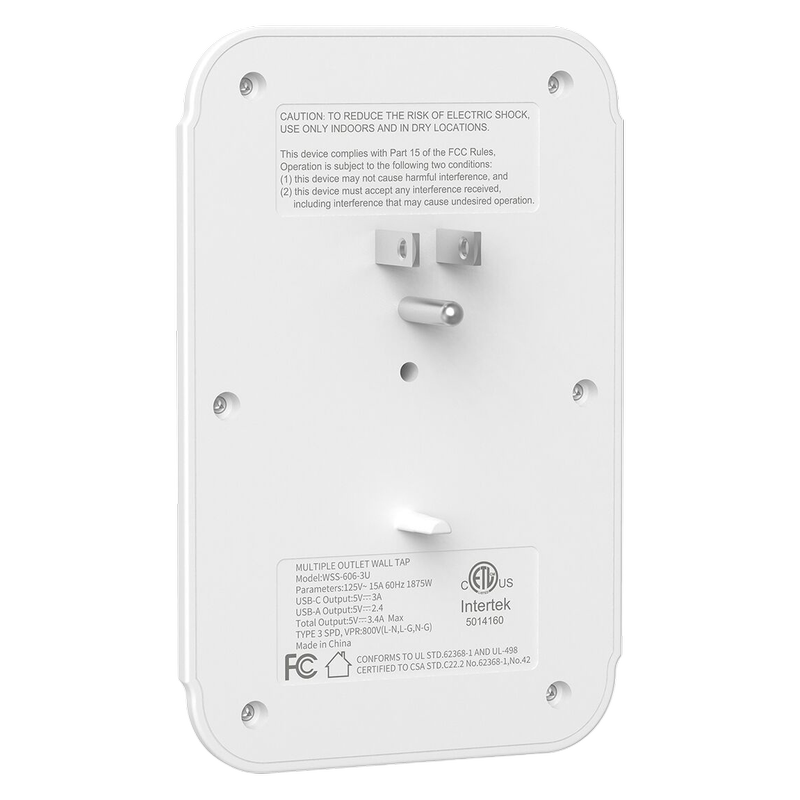 USB Wall Charger/Surge Protector 6-Outlet Extender with 2 USB Charging Ports 3-Sided Power Strip with Adapter Spaced Outlets