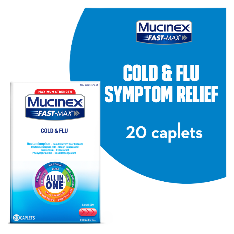 Mucinex Maximum Strength Fast Max Cold & Flu Caplets, 20 Ct
