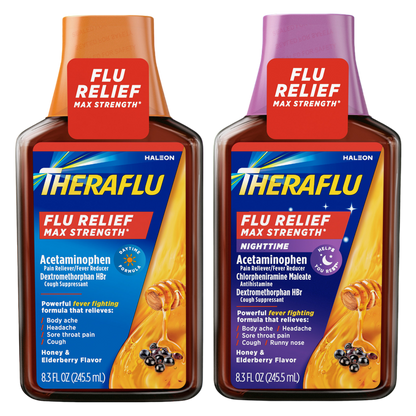 Theraflu Flu Max Strength Day/Night Honey Elderberry Syrup 2x8.3oz