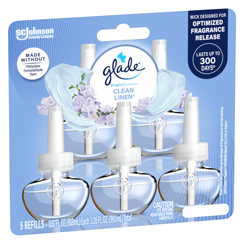 Glade Air Freshener Plug Ins Scented Oil Diffuser Refills, Clean Linen, 3.35 fl oz/5pk