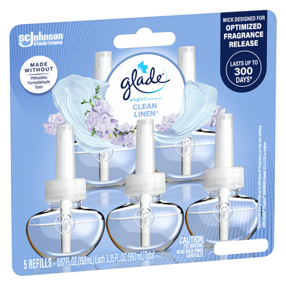 Glade Air Freshener Plug Ins Scented Oil Diffuser Refills, Clean Linen, 3.35 fl oz/5pk