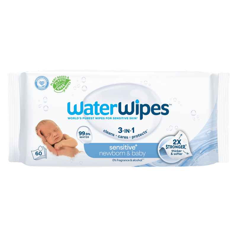 WaterWipes Sensitive+ Newborn & Baby Wipes, 60 Count (1 Pack)