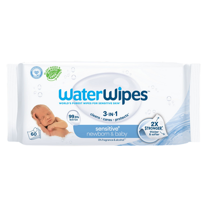WaterWipes Sensitive+ Newborn & Baby Wipes, 60 Count (1 Pack)