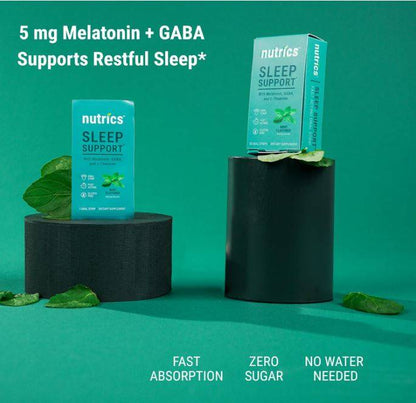 Nutrics Fast-Acting Sleep Support Oral Strips 30ct, Melatonin + GABA + L-Theanine, No Water, Zero Sugar