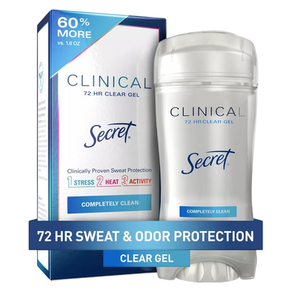Secret Clinical Strength Clear Gel Antiperspirant and Deodorant for Women, Completely Clean, 2.6 oz
