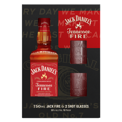 Jack Daniels Tennessee Fire Whiskey 2 Shot Glasses Gift Set 750 Ml