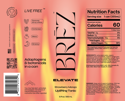 BREZ Elevate Strawberry Mango Uplifting Tonic 4pk 12oz Can