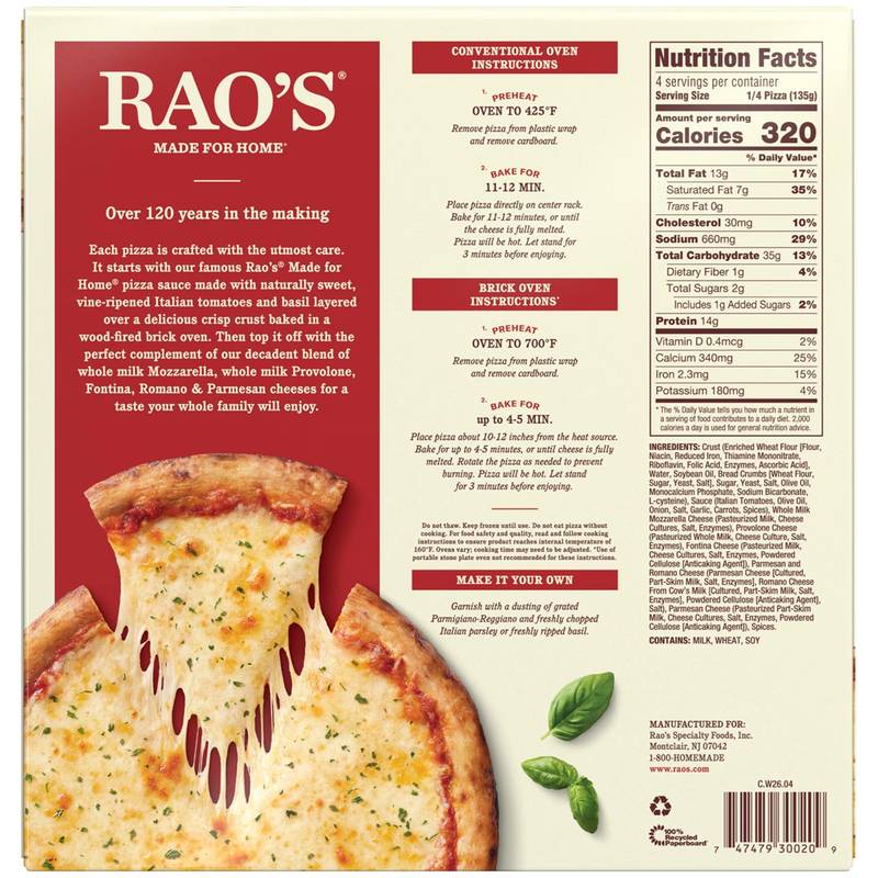 Raos Frozen 5 Cheese Pizza 19oz
