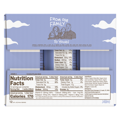 Jubilee's Organic Chocolate Chip Cookie Protein Milk 12pk 8oz Ctn- XL