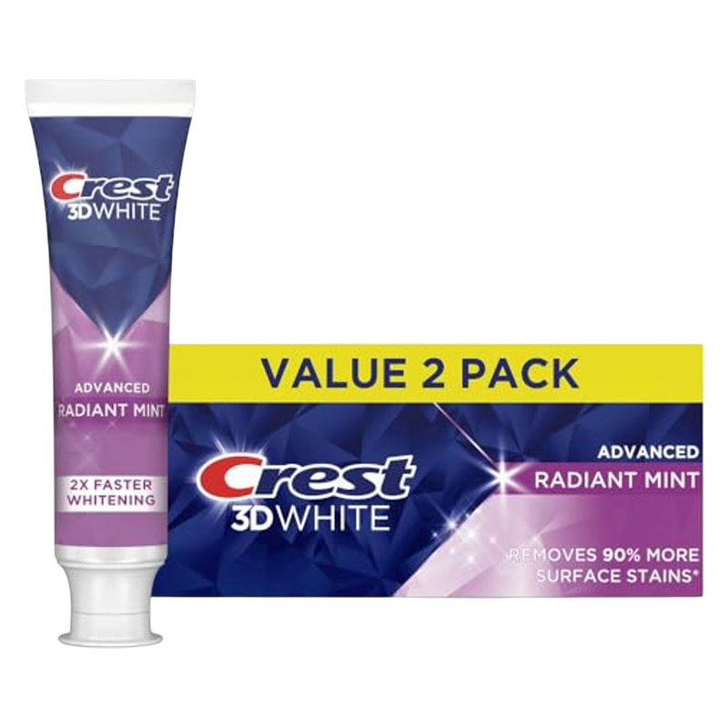 Crest 3D White Advanced Toothpaste, Radiant Mint, 3.3 oz, Pack of 2
