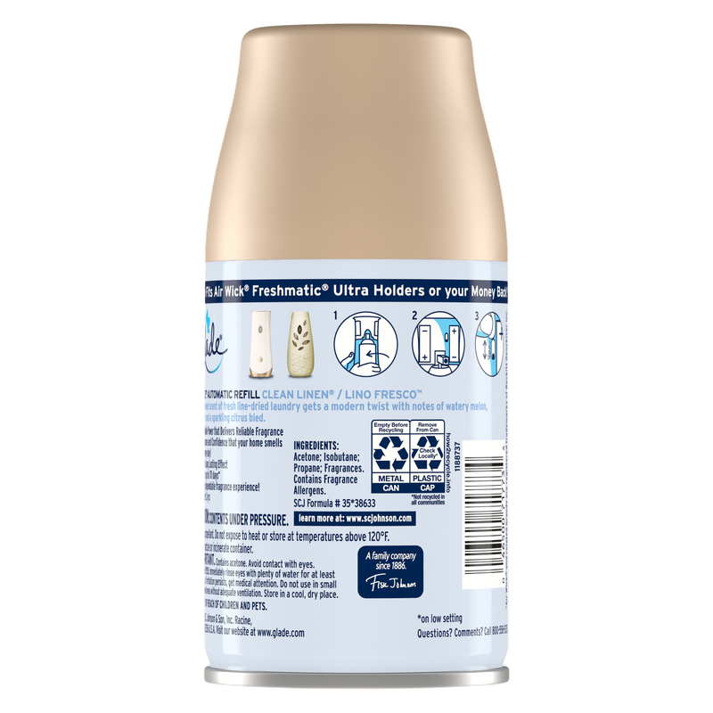 Glade Automatic Spray Refill, Air Freshener Infused with Essential Oils, Clean Linen, 6.2 oz, 1 Count