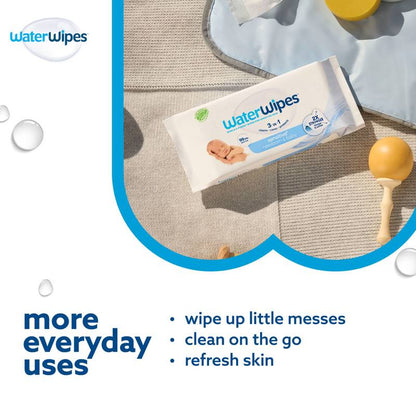 WaterWipes Sensitive+ Newborn & Baby Wipes, 3-In-1 Cleans, Cares, Protects, 99.9% Water, Unscented & Hypoallergenic, 60 Count (1 Pack)