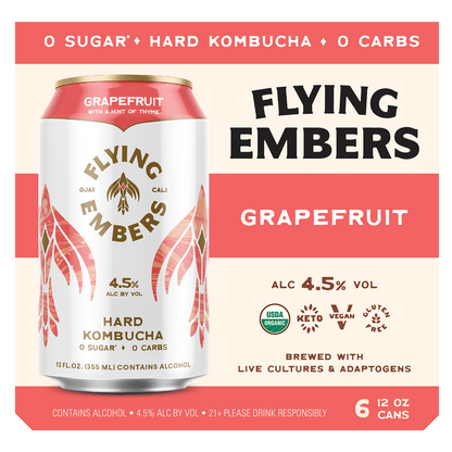 Flying Embers Grapefruit Hard Kombucha 6pk 12oz Can 4.5% ABV