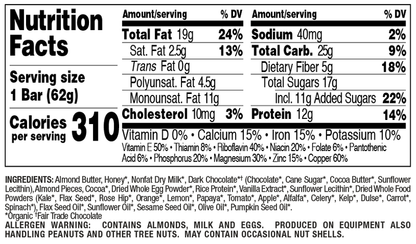 Perfect Bar Dark Chocolate Almond Organic Protein Bar 2.2oz