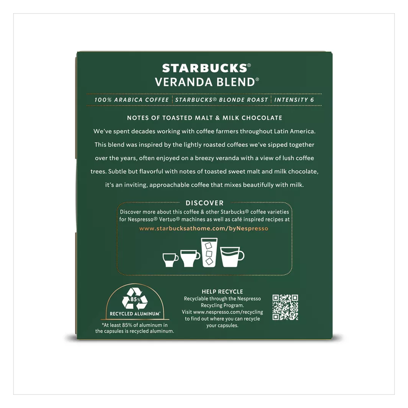 Nespresso Starbucks Vertuo Veranda Blend 8ct 7.77oz Capsules