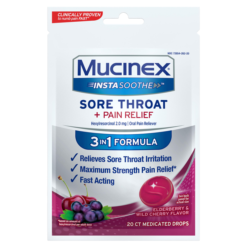 Mucinex InstaSoothe Sore Throat Drops + Pain Relief - Elderberry & Wild Cherry 20 ct.