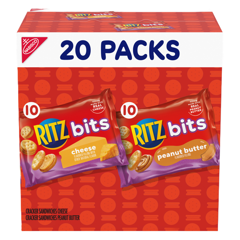 RITZ Bits Cheese and RITZ Bits Peanut Butter Sandwich Crackers Variety Pack, Lunch Snacks, 20 Snack Packs