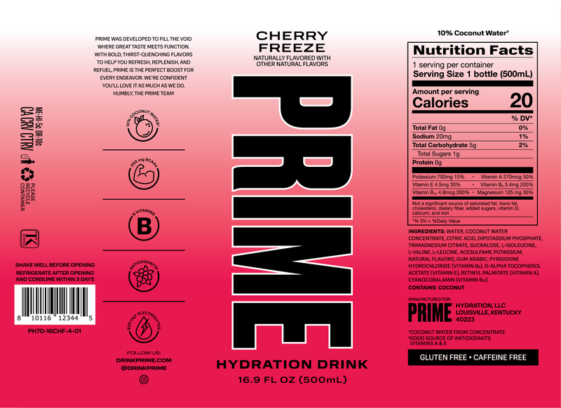 Prime Hydration Cherry Freeze 16.9oz Btl - Prime Hydration – BevMo! Prime Hydration Cherry Freeze 16.9oz Btl - Prime Hydration – BevMo!