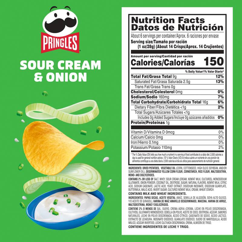 Pringles Sour Cream & Onion Potato Crisps Chips 5.5oz