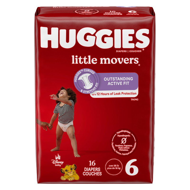 Huggies Little Movers Baby Diapers, Size 6 (35+ lbs), 16 Ct