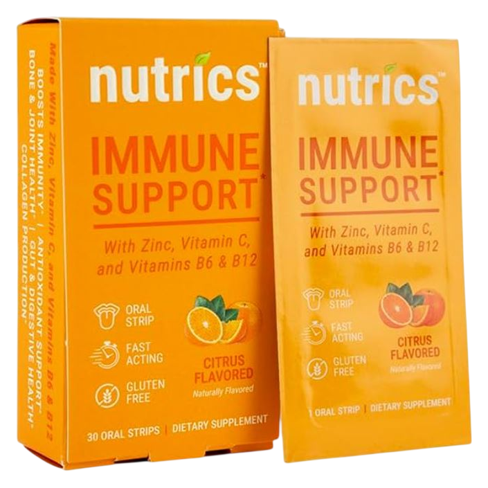 Nutrics Fast-Acting Immunity Support Oral Strips 30ct. Vitamin C + Zinc + B Vitamins, No Water, Zero Sugar