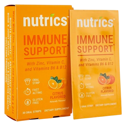 Nutrics Fast-Acting Immunity Support Oral Strips 30ct. Vitamin C + Zinc + B Vitamins, No Water, Zero Sugar