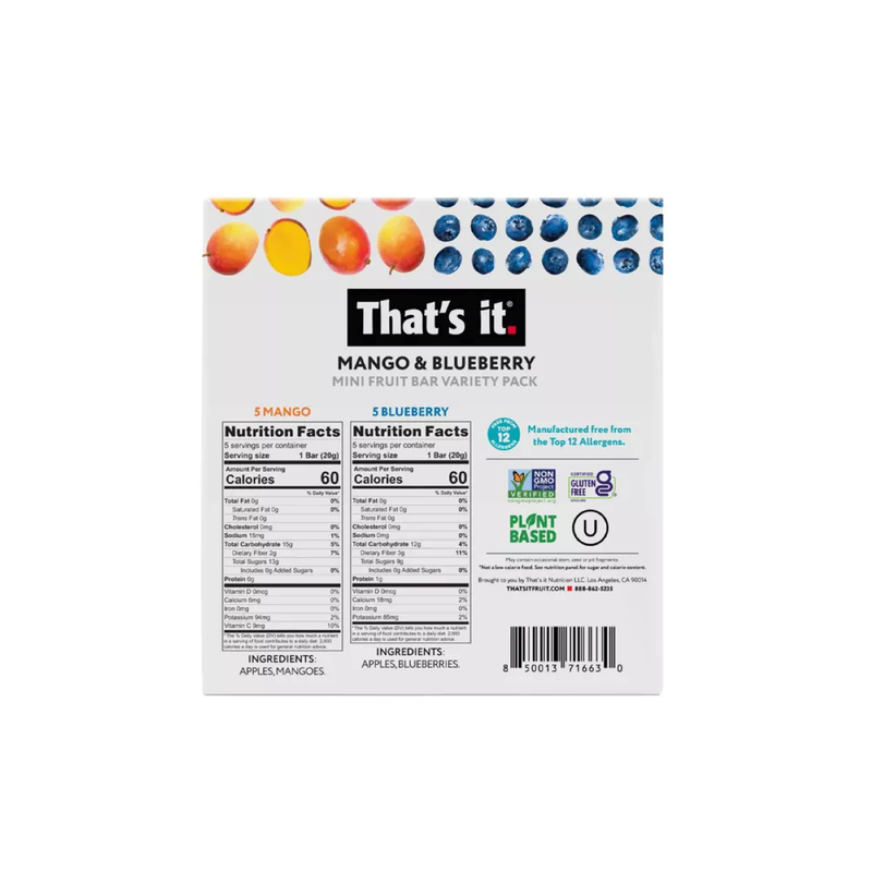 That's It. Mango & Blueberry Mini Fruit Bar Variety Pack 10ct