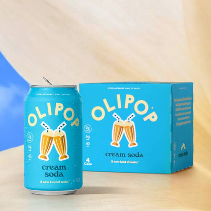 OLIPOP 6g Fiber Prebiotic Soda, Cream Soda, 12 fl oz, 4 Pack