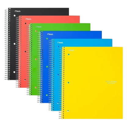 Five Star Wirebound Notebook, 2 Subject College Ruled, 11 X 8, Assorted Colors; 1 Notebook