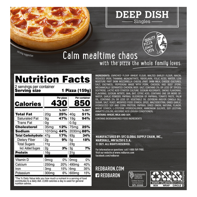 Red Baron Frozen Deep Dish Pepperoni Single Pizzas 2ct 11.2oz