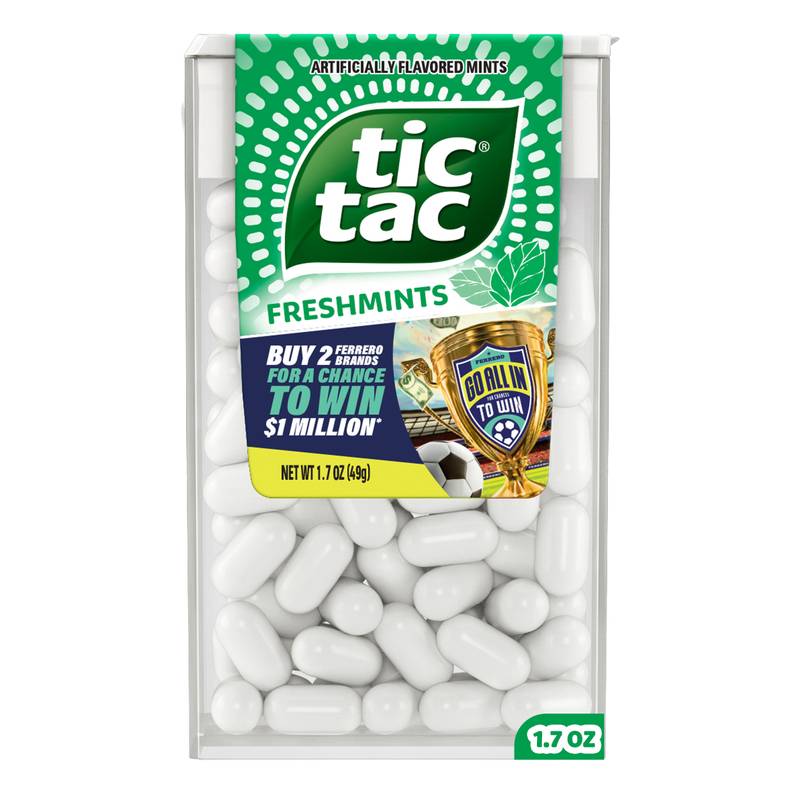 Tic Tac Freshmints, On-the-Go Breath Mints, Pocket-Sized Mints, 100 pieces, 1.7 oz Single Pack