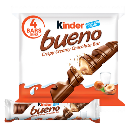 Kinder Bueno Milk Chocolate and Hazelnut Cream, 4 Chocolate Bars, 0.75 oz Each