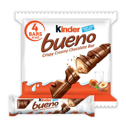 Kinder Bueno Milk Chocolate and Hazelnut Cream, 4 Chocolate Bars, 0.75 oz Each