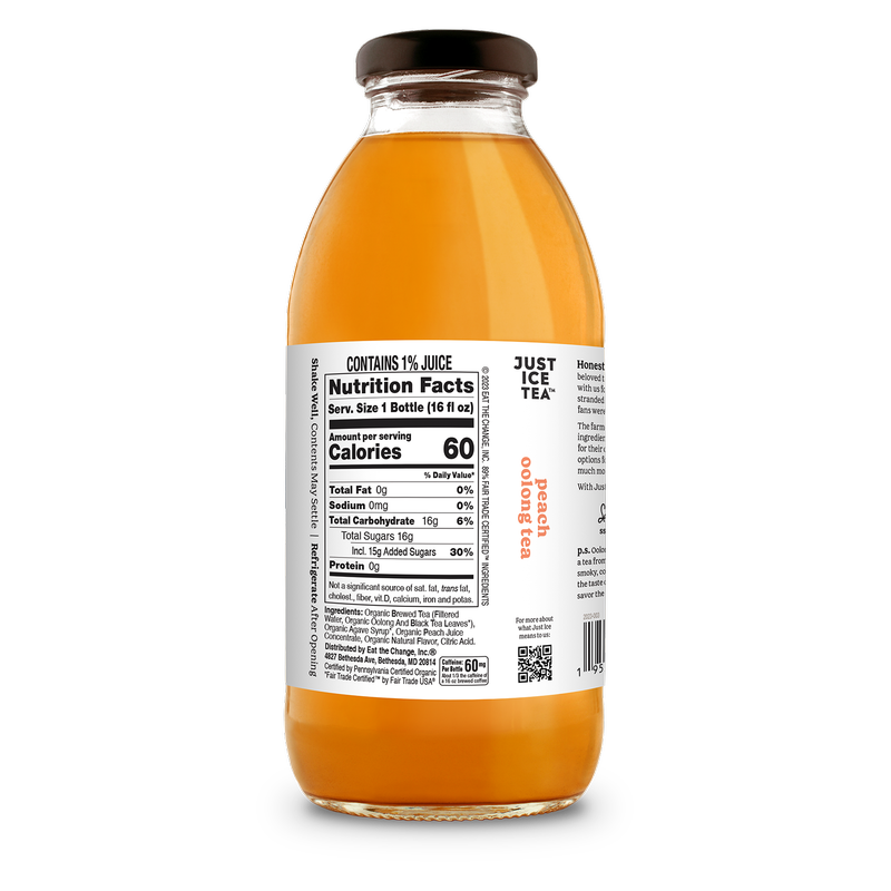 Just Ice Tea Peach Oolong Tea 16oz Glass Bottle