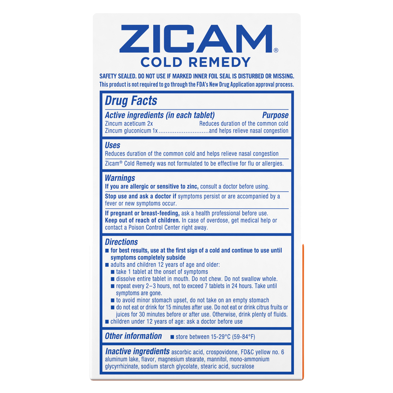 Zicam Zinc Cold Remedy RapidMelts Quick-Dissolve Tablets Citrus Flavor 25ct