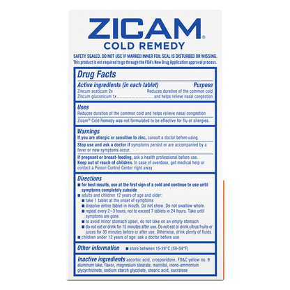 Zicam Zinc Cold Remedy RapidMelts Quick-Dissolve Tablets Citrus Flavor 25ct