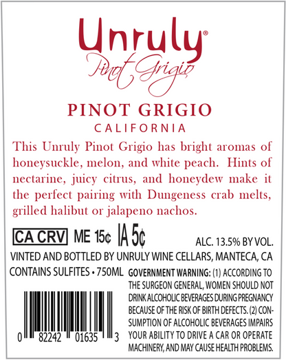 Unruly Pinot Grigio 750ml