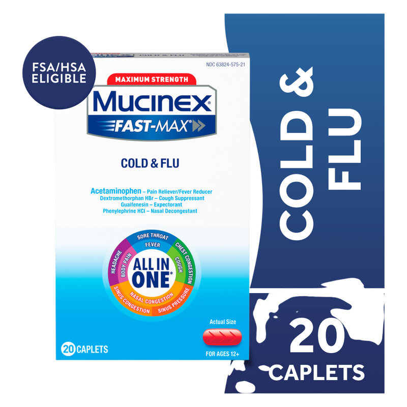 Mucinex Maximum Strength Fast Max Cold & Flu Caplets, 20 Ct