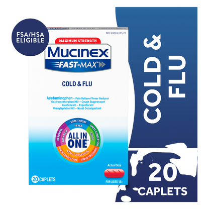 Mucinex Maximum Strength Fast Max Cold & Flu Caplets, 20 Ct