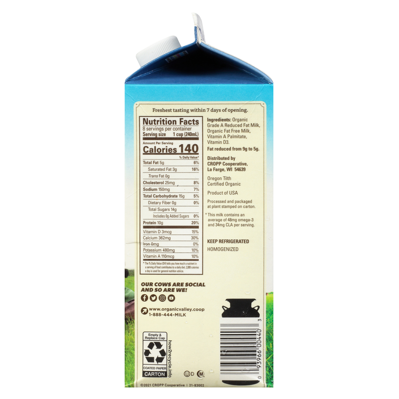 Organic Valley 2% Reduced Fat Milk 1/2 Gallon CA