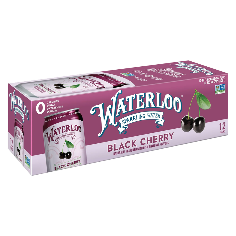 Waterloo 12pk Black Cherry Sparkling Water 12oz Can